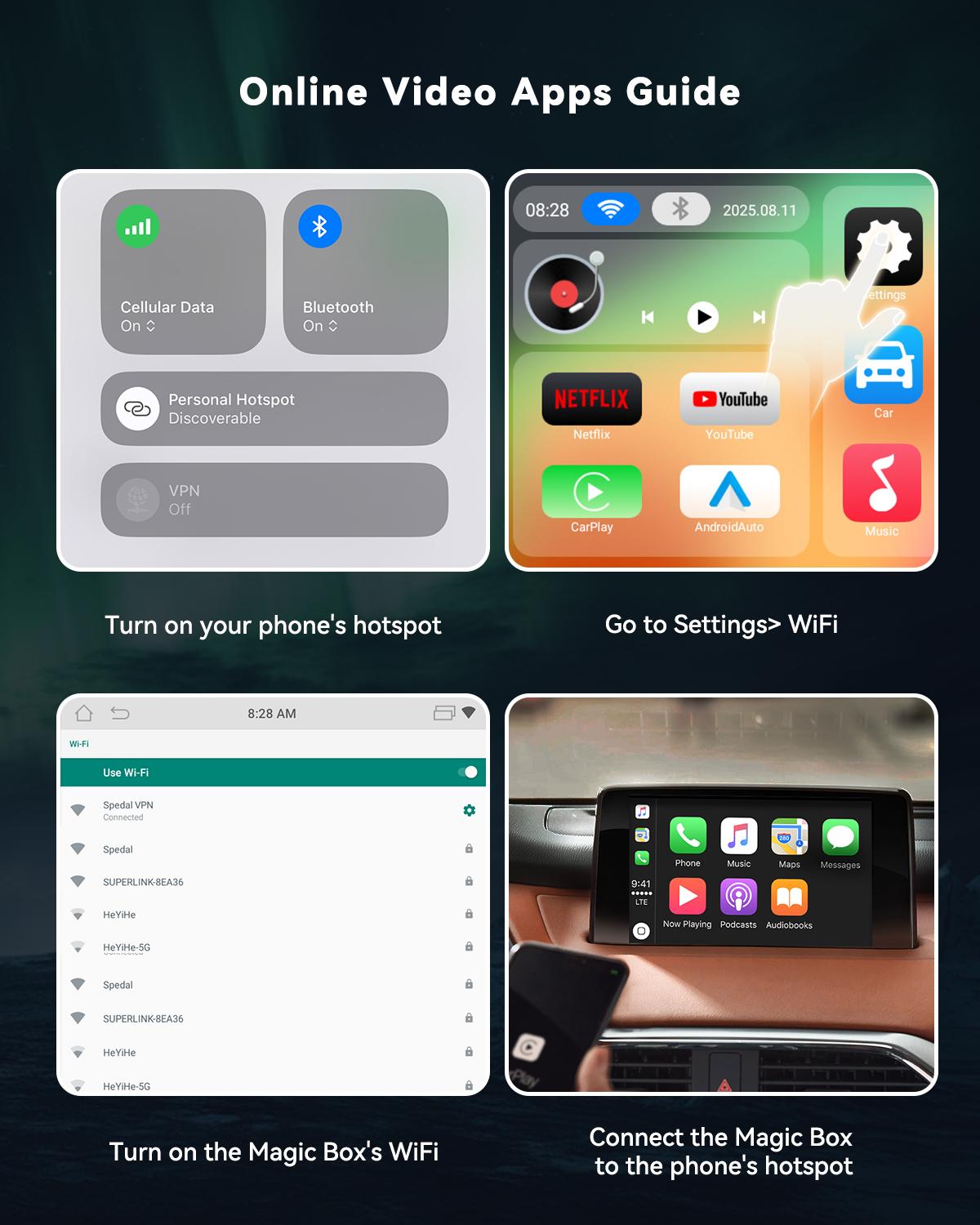 Ai Box Lite Air - Wi-Fi and Bluetooth Connectivity, For iPhone & Androids, Requires Wired Apple CarPlay, Expandable Storage with Youtube & Netflix