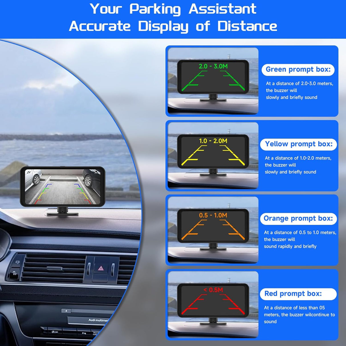 A11pro-Backup View Radar Camera IP68 Waterproof Night Vision HD and 170° Super Wide Angle Reverse Rear View Backup Camera(Black)