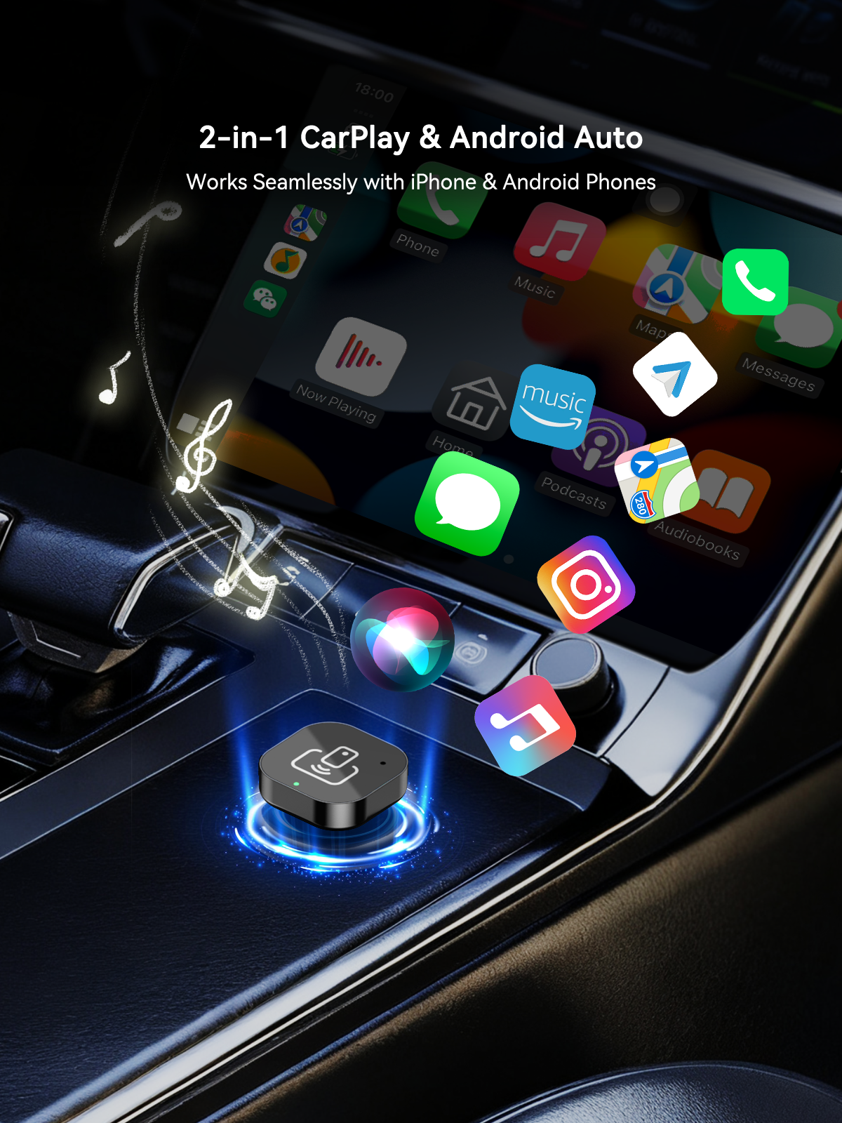 Spedal 323P-5 Wireless CarPlay Adapter & Android Auto Dongle, Fast Auto-Connect for iPhone & A