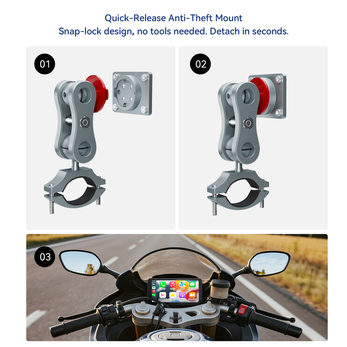 Spedal CL871P- 6.25" Motorcycle CarPlay & Android Auto Screen Quick-Release Anti-Theft Mount +TPMS & Full Body Waterproof, GPS