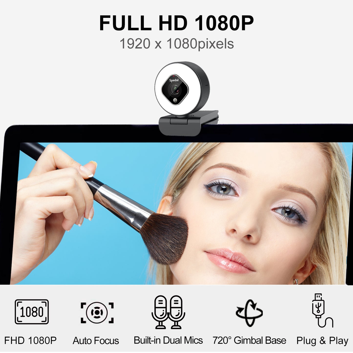 Spedal AF962 USB Streaming Webcam with Ring Light