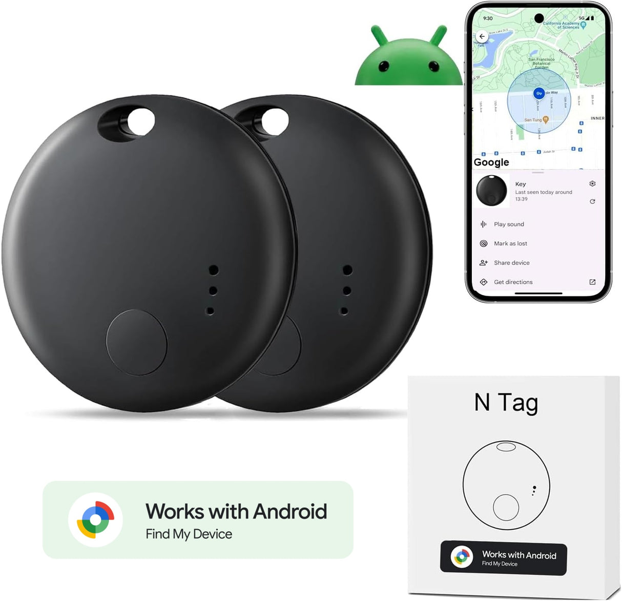 Android Smart Tags Bluetooth Tracker – 2/4-Pack , Works with Google Find My Device, Locator for Keys, Wallet Luggage For Android