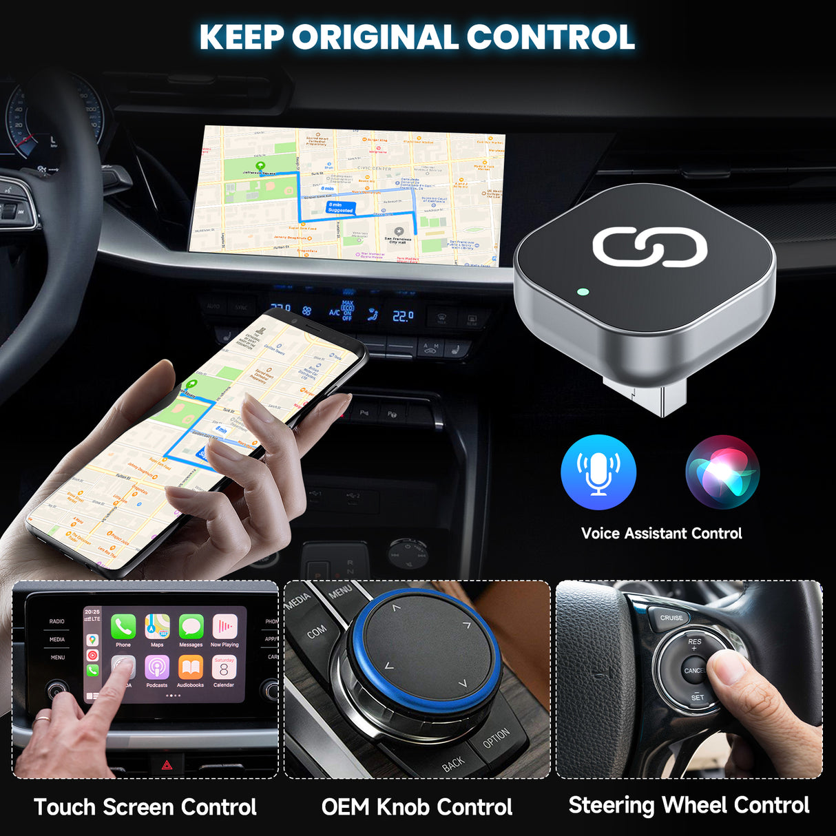 Spedal CL322-2 in 1 Wireless CarPlay Adapter, Plug & Plug Auto Connect No Delay