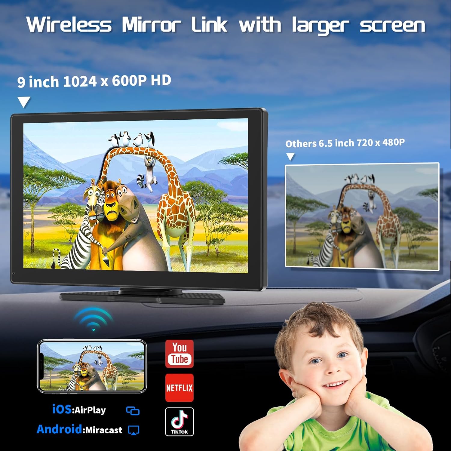 CL811-9" Car Play Screen with 2K Dash Cam/1080P Backup Camera