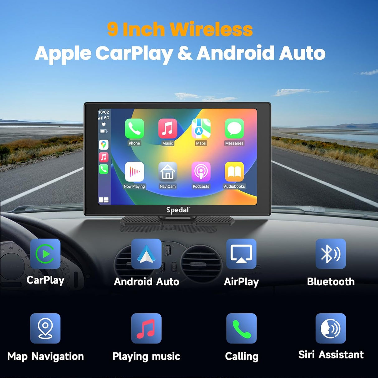 810L-9 Inch Wireless Carplay & Android Auto with 1080P Backup Camera, Portable Car Stereo with Car Play Touch Screen