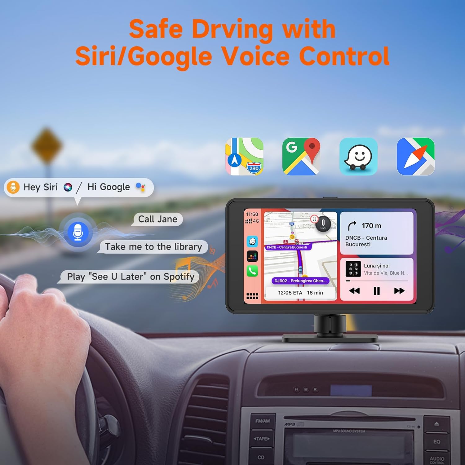CL518-5 Inch Portable Car Stereo Wireless CarPlay with 2.5K Dashcam