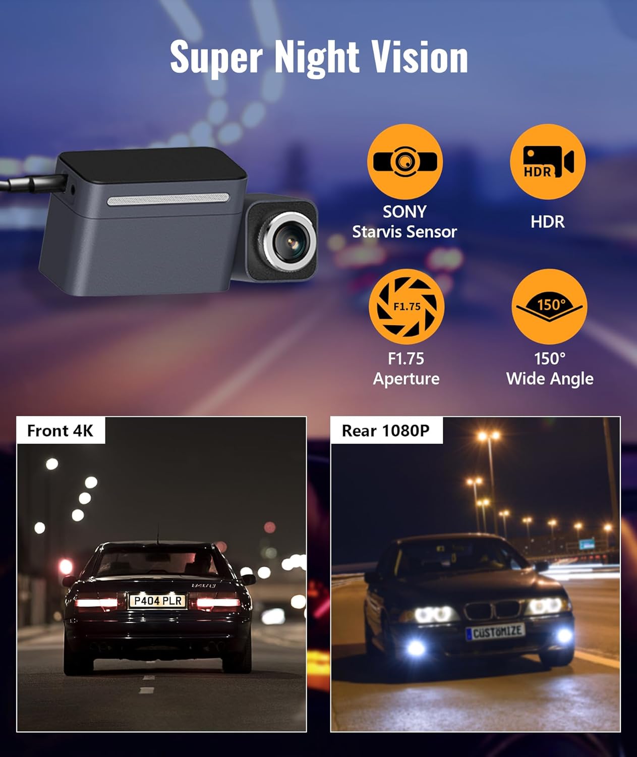 Minieye C2M-4K+1080P Dash Cam Front and Rear with ADAS