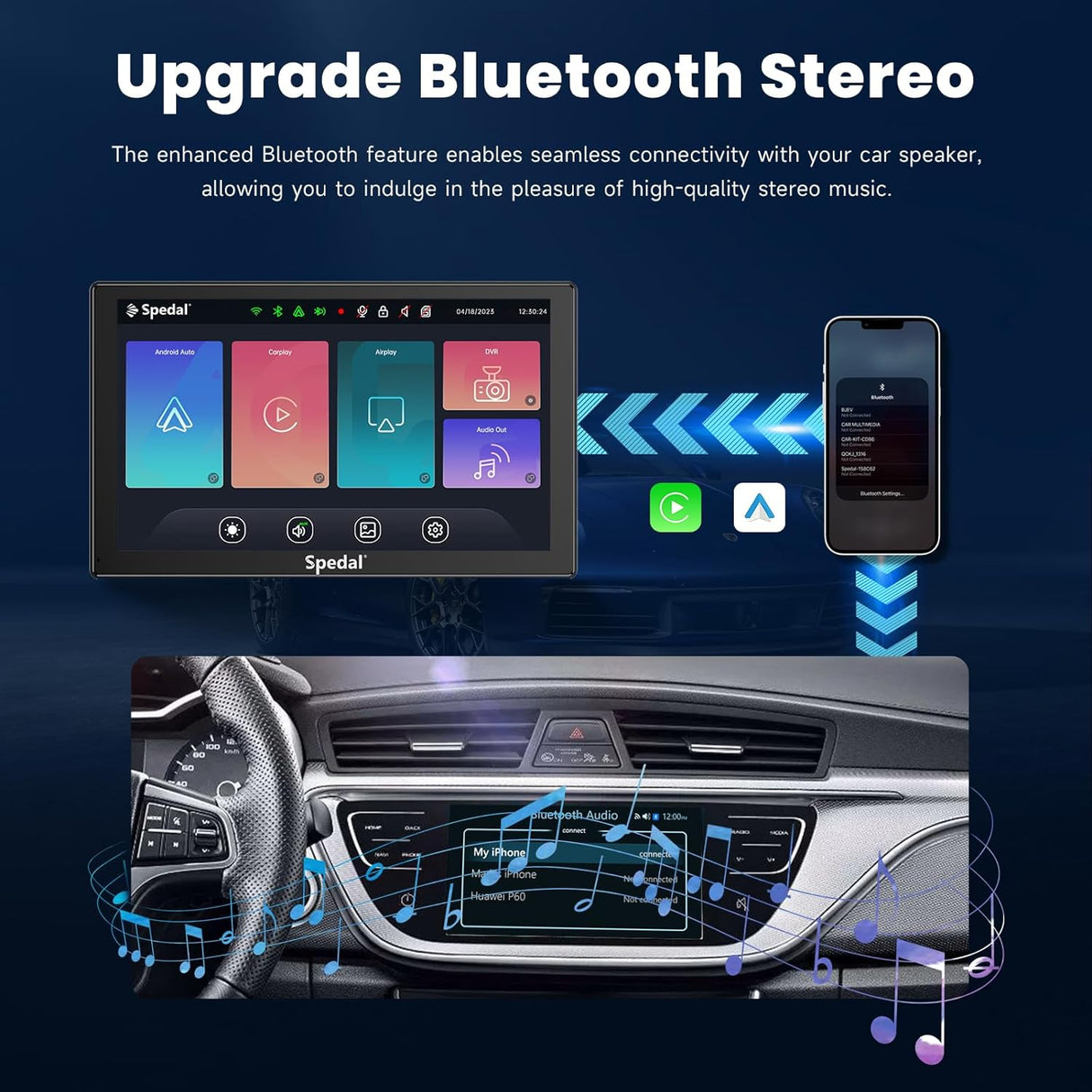 810L-9 Inch Wireless Carplay & Android Auto with 1080P Backup Camera, Portable Car Stereo with Car Play Touch Screen