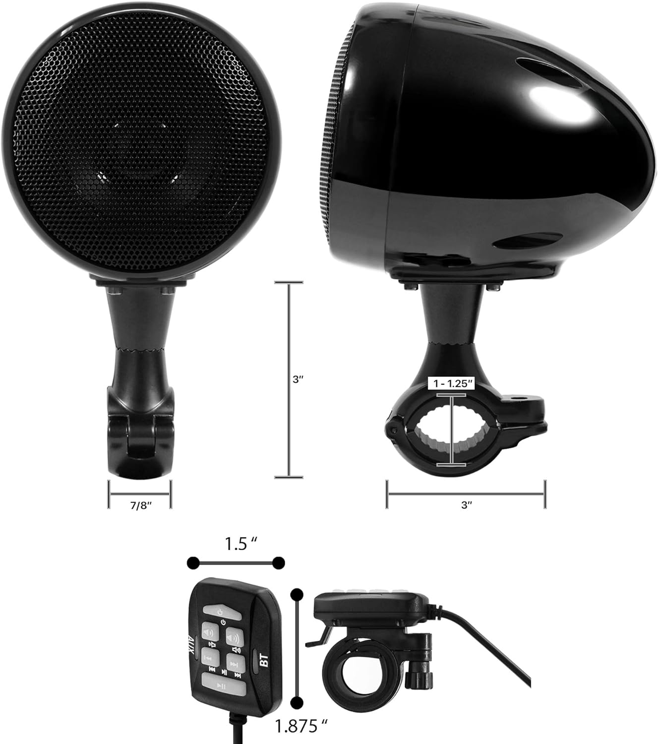 All-in-One Built-in Bluetooth Amplifier Full Range Waterproof Motorcycle Stereo Speakers Audio Amp System with AUX