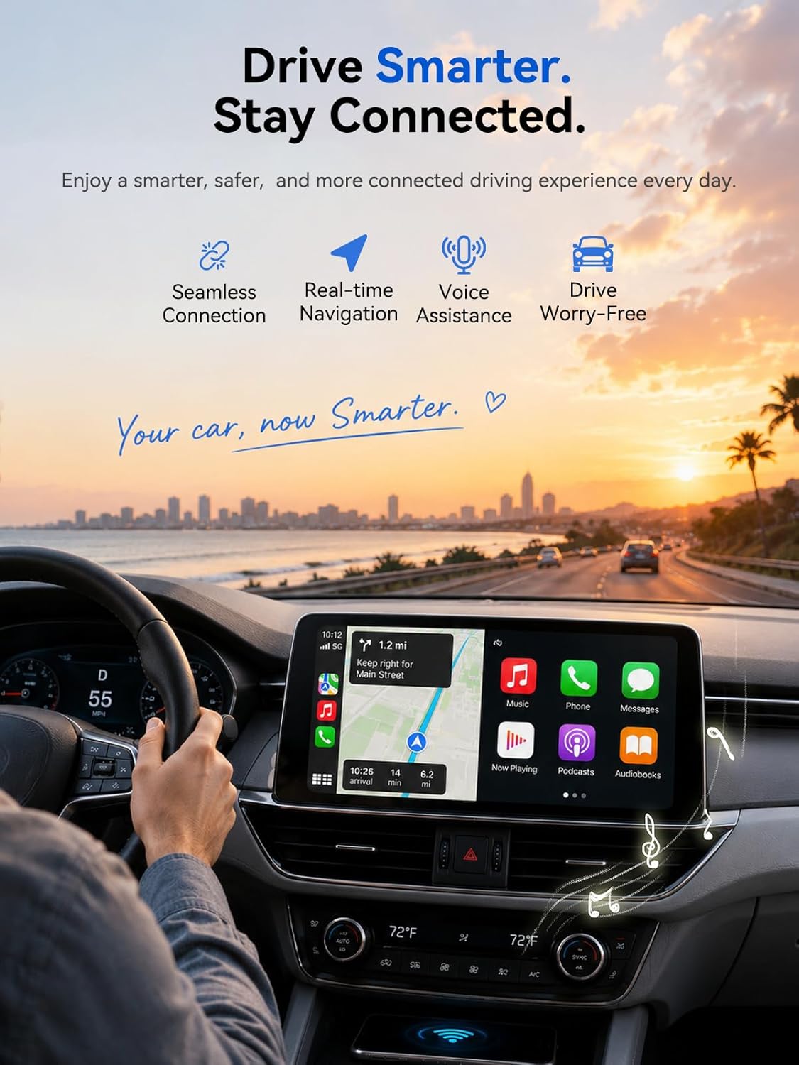 Hyphoon Mini Wireless CarPlay & Android Auto Adapter, Low-Profile USB-A 2-in-1 Wireless Adapter for Factory Wired CarPlay/Android Auto Cars, Plug-in Once Auto Reconnect, 5GHz WiFi, USB-C Adapter Included