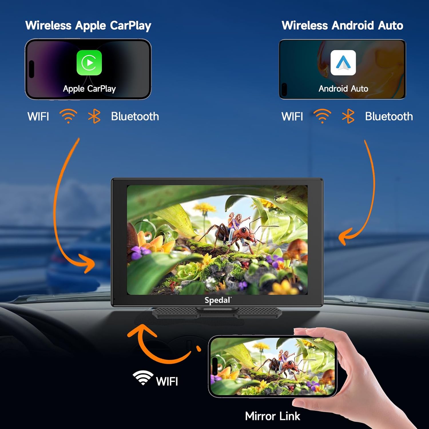 810L-9 Inch Wireless Carplay & Android Auto with 1080P Backup Camera, Portable Car Stereo with Car Play Touch Screen