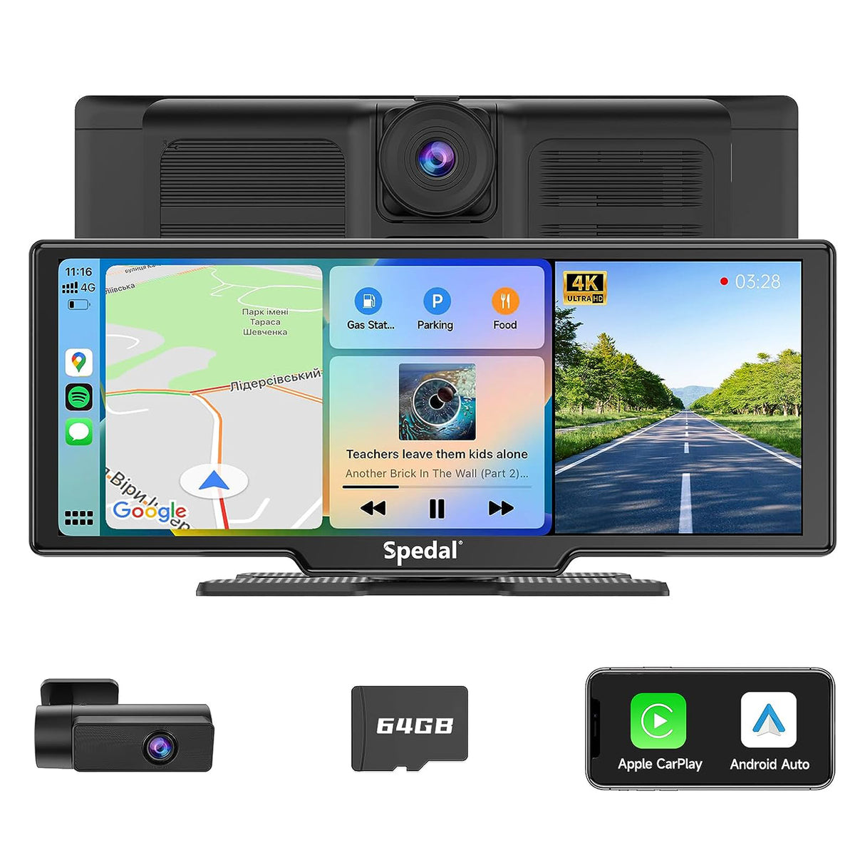 CL860-Portable 9.3"  Wireless CarPlay Car Stereo with Dash Cam