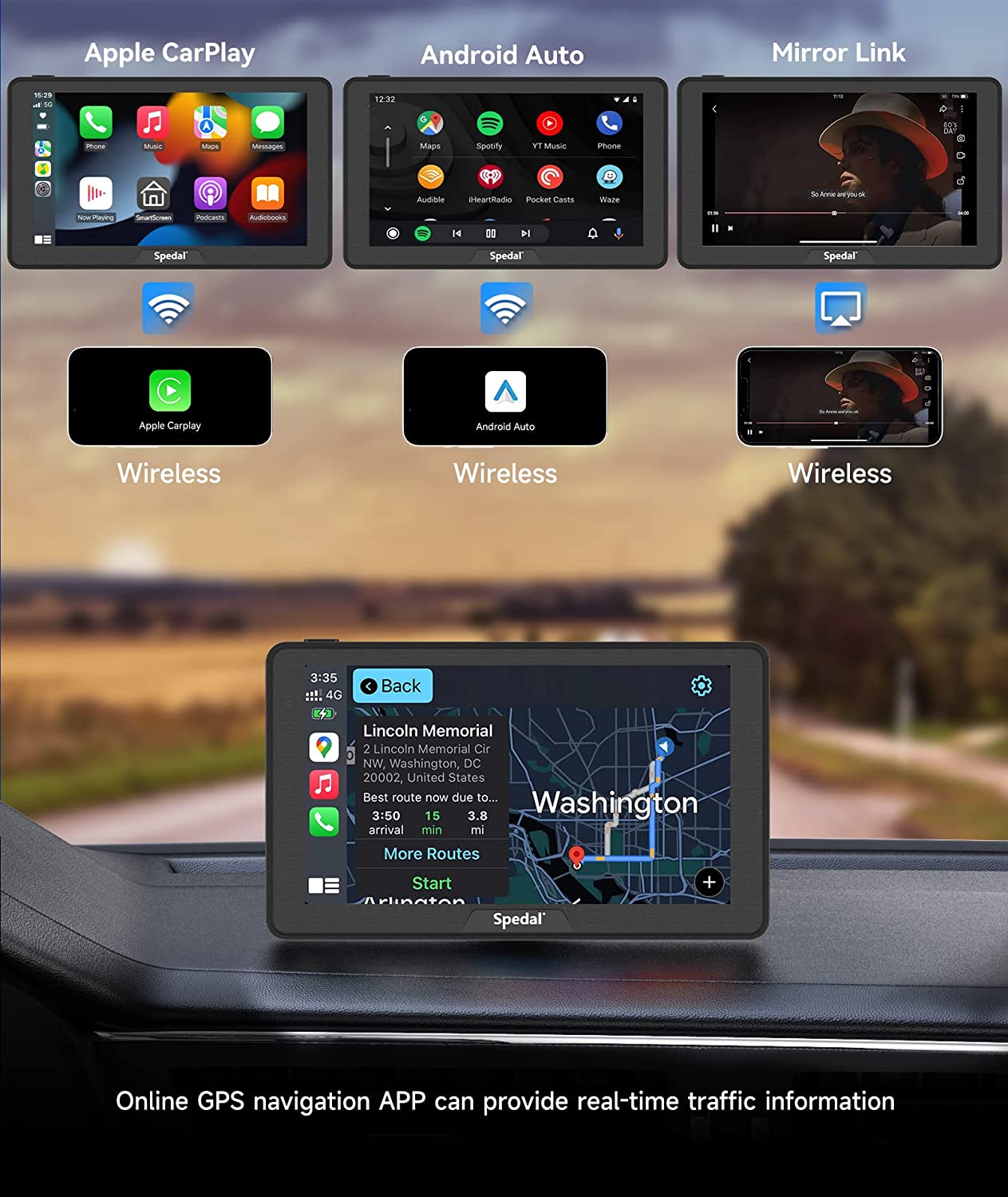 CL786-7" Apple CarPlay/ Android auto Dash Mount Car IPS Touchscreen