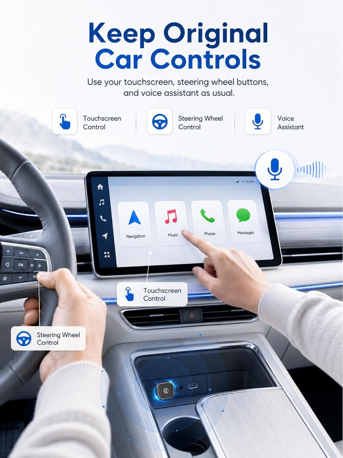 Hyphoon Mini Wireless CarPlay & Android Auto Adapter, Low-Profile USB-A 2-in-1 Wireless Adapter for Factory Wired CarPlay/Android Auto Cars, Plug-in Once Auto Reconnect, 5GHz WiFi, USB-C Adapter Included
