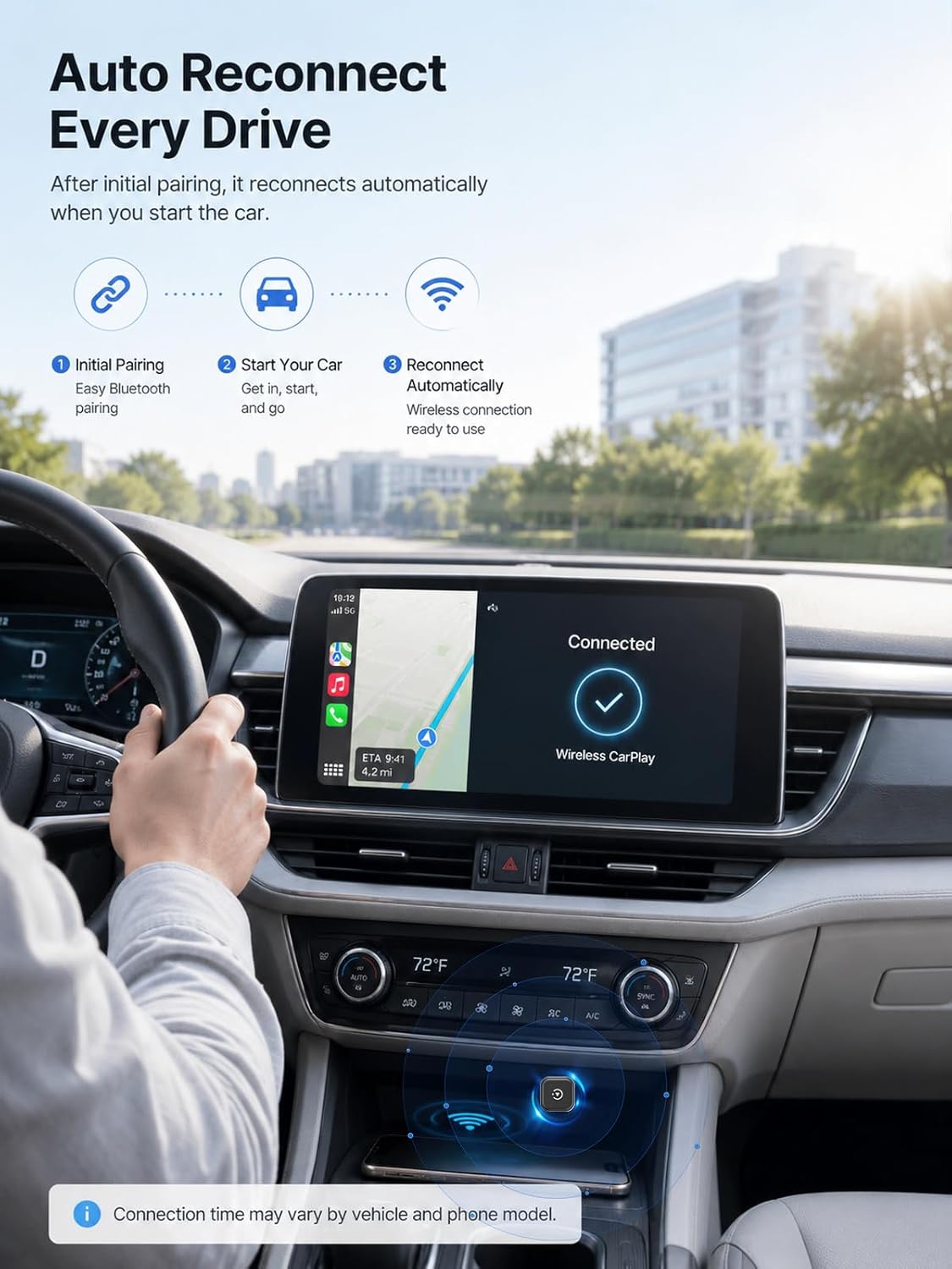 Hyphoon Mini Wireless CarPlay & Android Auto Adapter, Low-Profile USB-A 2-in-1 Wireless Adapter for Factory Wired CarPlay/Android Auto Cars, Plug-in Once Auto Reconnect, 5GHz WiFi, USB-C Adapter Included