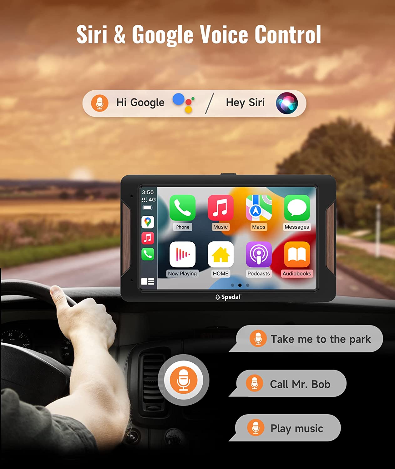 Spedal -CL787 - 7 Inch Wireless Apple CarPlay and Android Auto, Portable Car Stereo with Mirror Link