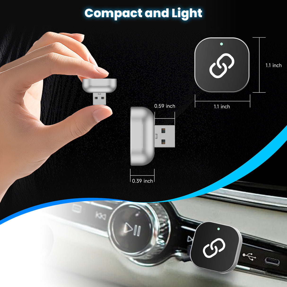 Spedal CL322-2 in 1 Wireless CarPlay Adapter, Plug & Plug Auto Connect No Delay