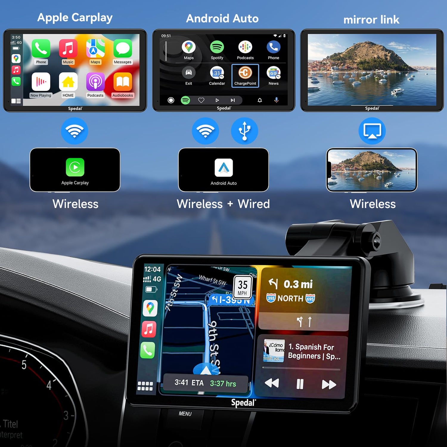 CL796L-7“ Portable Car Stereo with CarPlay and Backup Camera