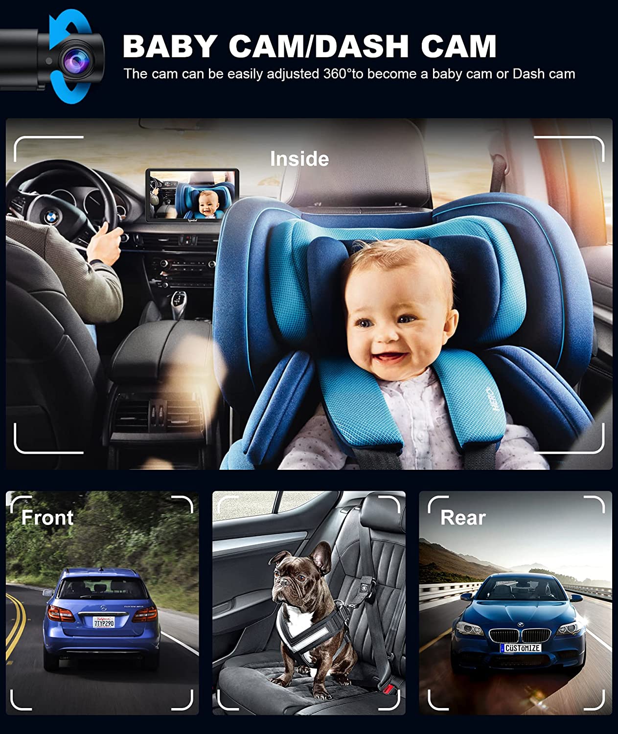 Spedal CL796W -Wireless Apple Carplay Android Auto Portable 7 Inch IPS Touchscreen Car Stereo with Front Camera
