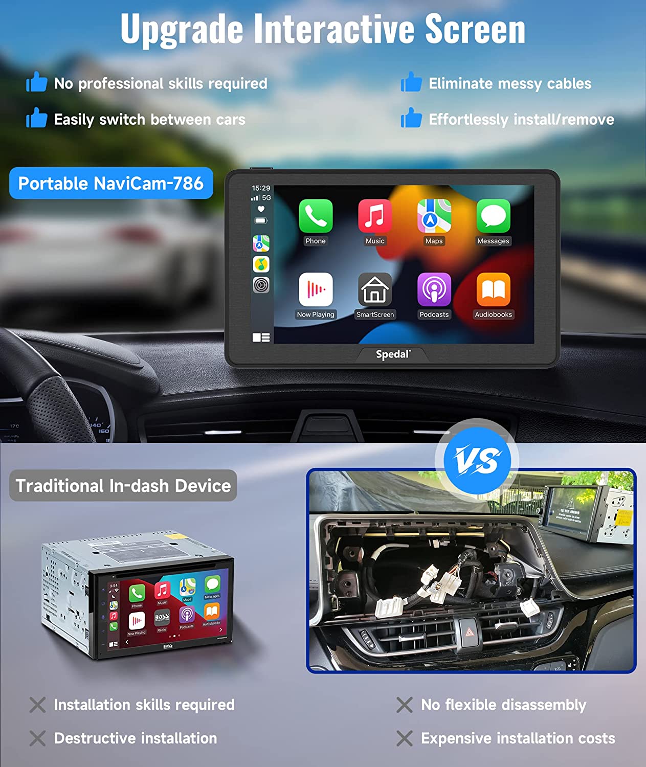CL786-7" Apple CarPlay/ Android auto Dash Mount Car IPS Touchscreen