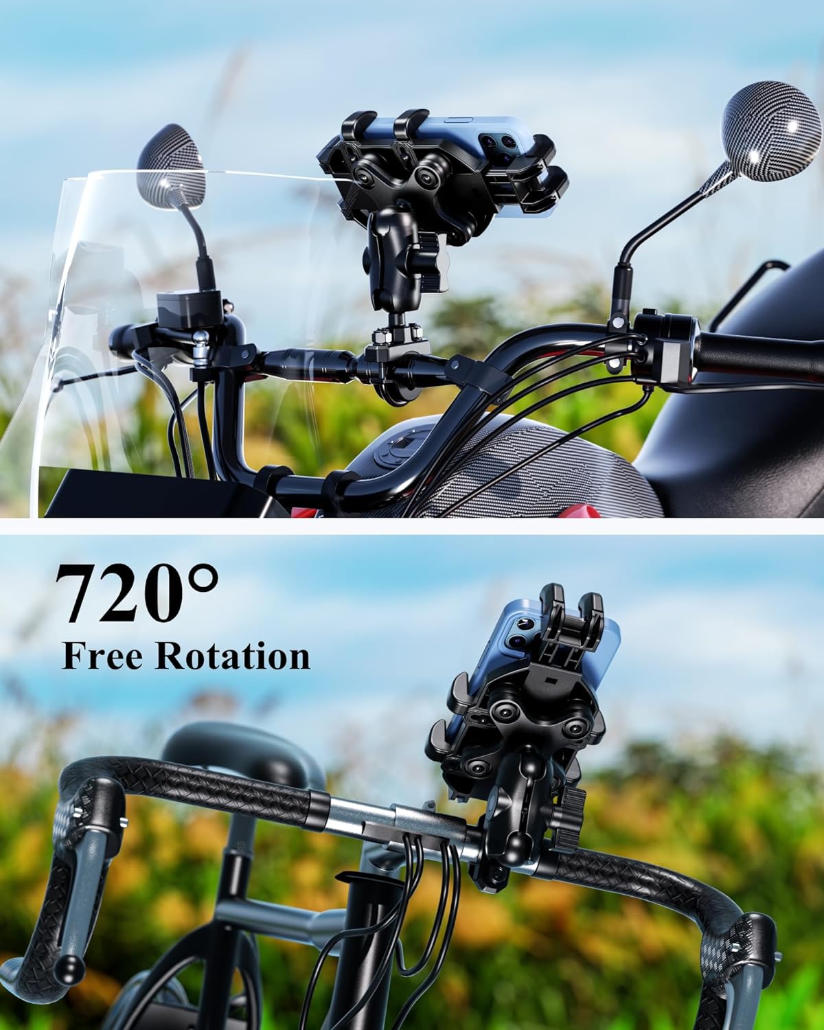 Motorcycle Phone Holder with Vibration Dampener Anti-Shock