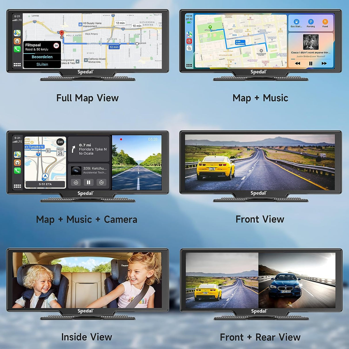 CL860-Portable 9.3"  Wireless CarPlay Car Stereo with Dash Cam