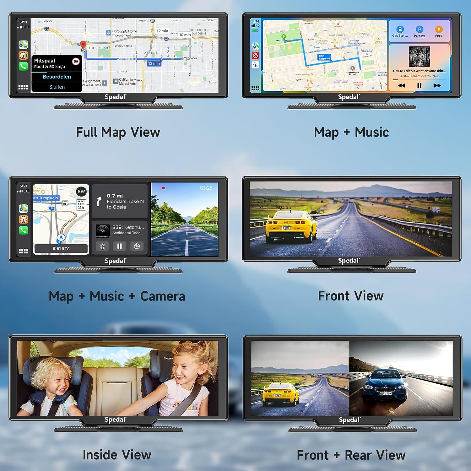 CL860-Portable 9.3"  Wireless CarPlay Car Stereo with Dash Cam