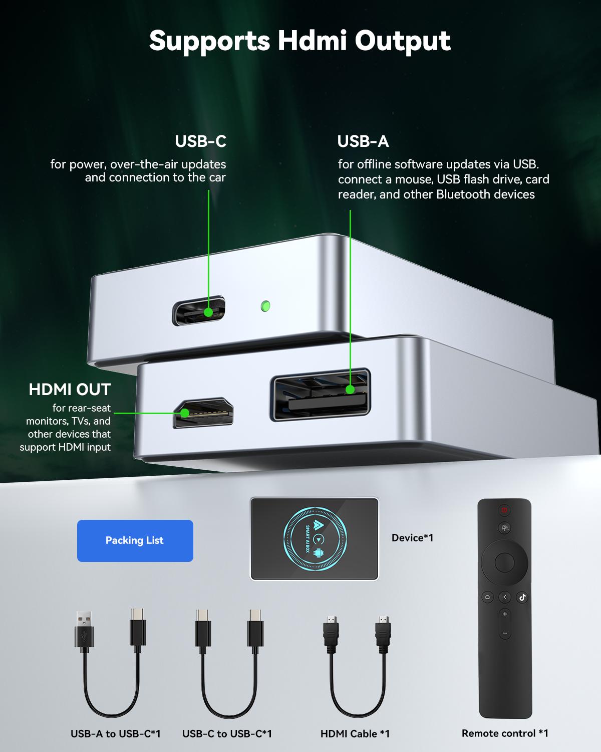 Ai Box Lite Air - Wi-Fi and Bluetooth Connectivity, For iPhone & Androids, Requires Wired Apple CarPlay, Expandable Storage with Youtube & Netflix