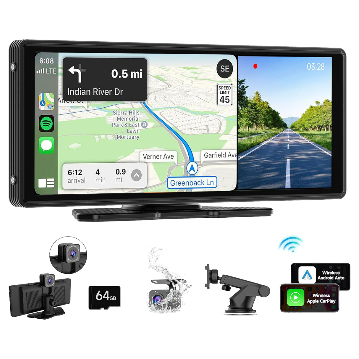 CL860L-9.3" 2K Dash Cam/1080P Backup Camera And Wireless Apple CarPlay & Android Auto,