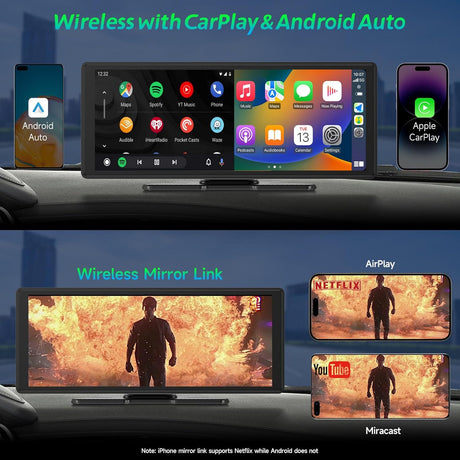 CL860L-9.3" 2K Dash Cam/1080P Backup Camera And Wireless Apple CarPlay & Android Auto,