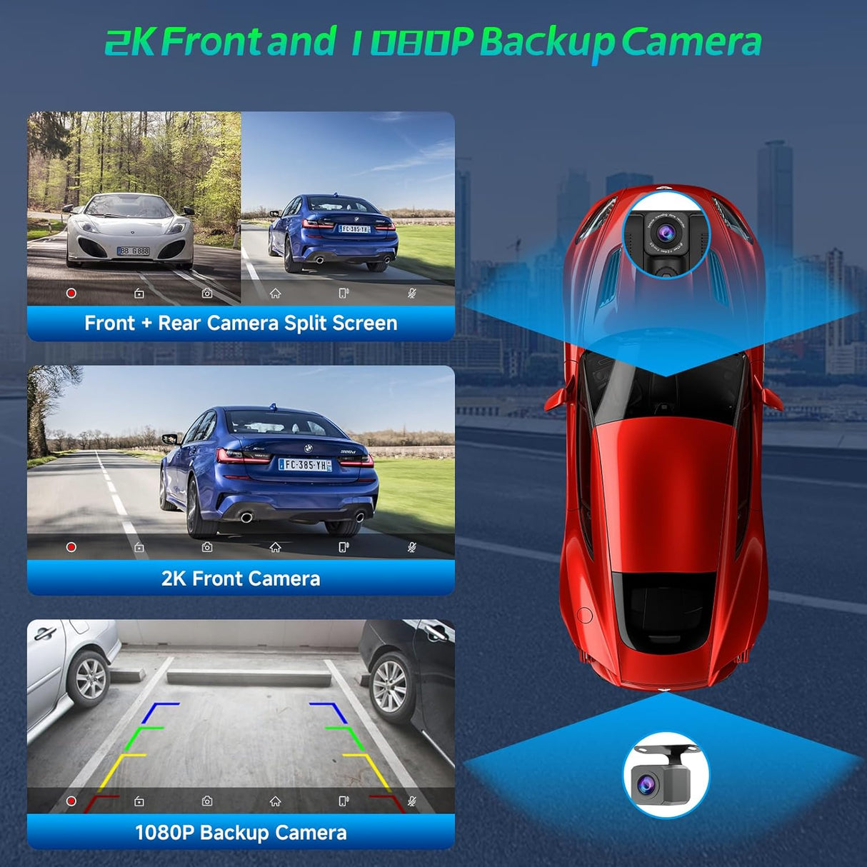 CL860L-9.3" 2K Dash Cam/1080P Backup Camera And Wireless Apple CarPlay & Android Auto,