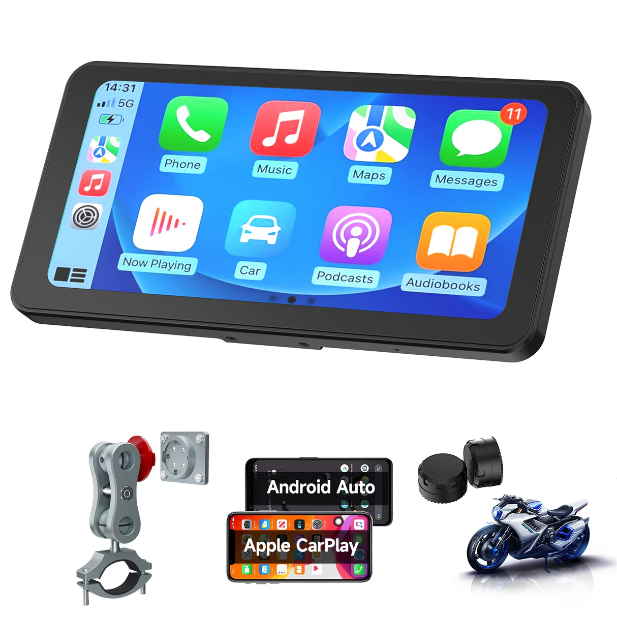 Spedal CL871P- 6.25" Motorcycle CarPlay & Android Auto Screen Quick-Release Anti-Theft Mount +TPMS & Full Body Waterproof, GPS