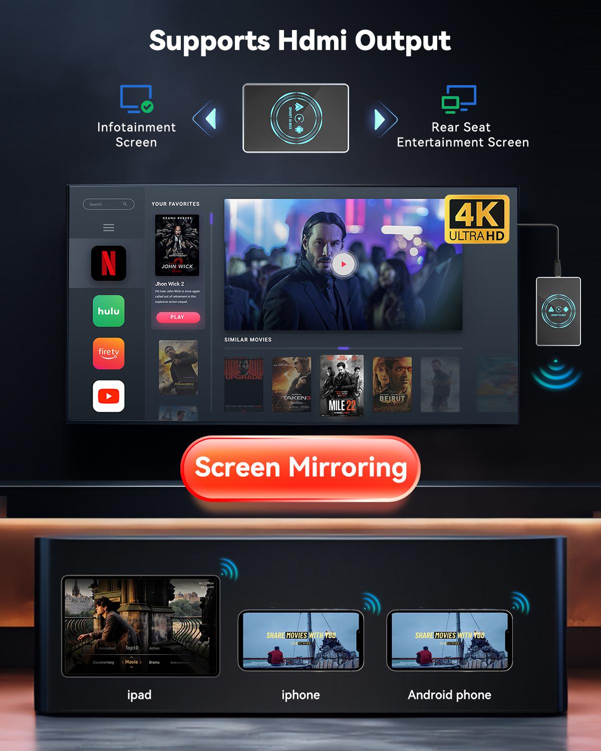 Ai Box Lite Air - Wi-Fi and Bluetooth Connectivity, For iPhone & Androids, Requires Wired Apple CarPlay, Expandable Storage with Youtube & Netflix