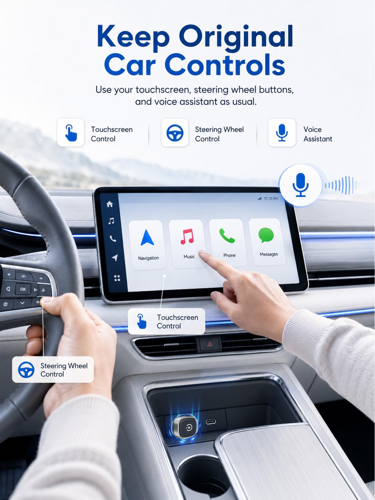 Hyphoon Mini Wireless Android Auto & CarPlay Adapter, Low-Profile USB-A 2-in-1 Wireless Adapter for Factory Wired Android Auto/CarPlay Cars, Auto Reconnect, 5GHz WiFi, USB-C Adapter Included Brand: Hyphoon