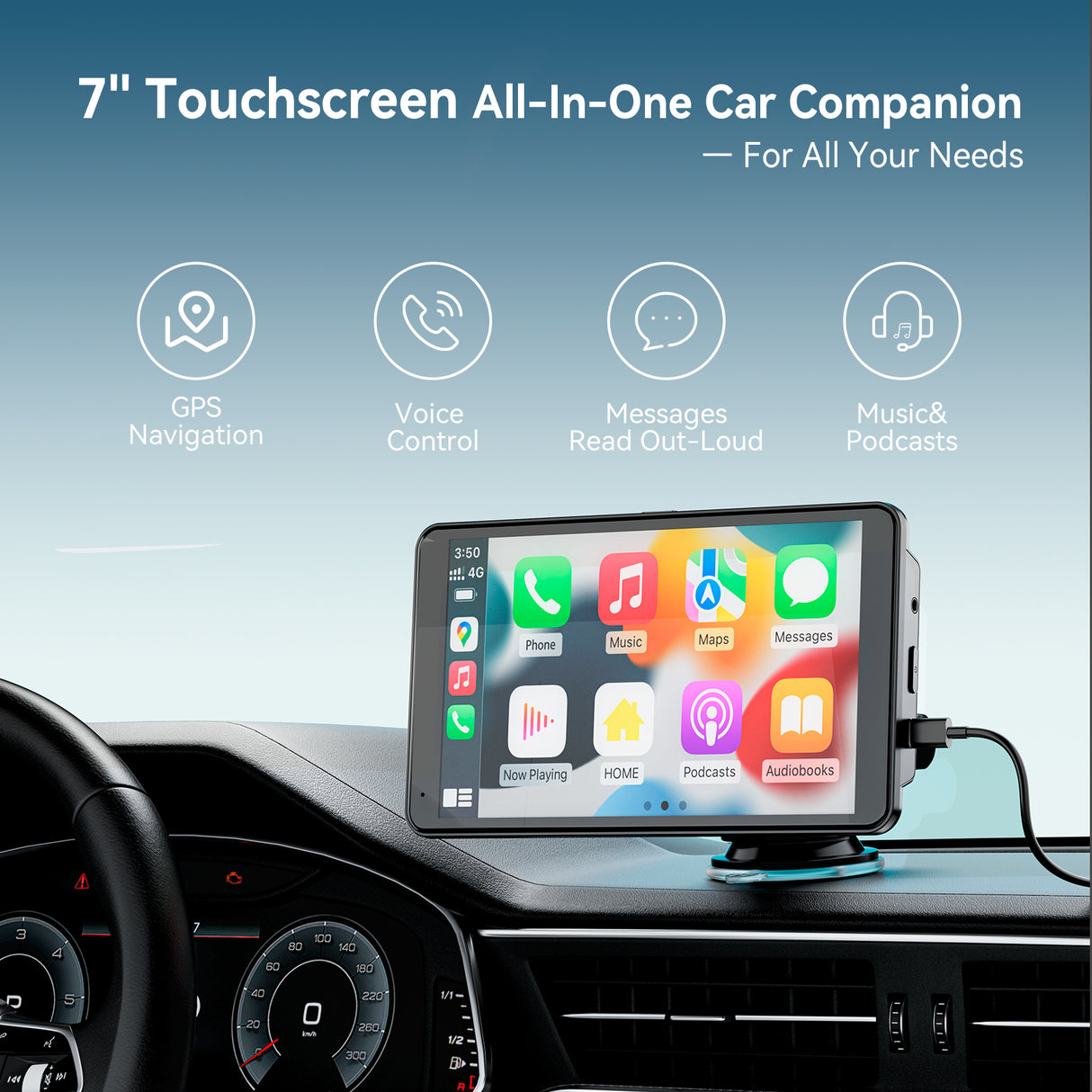 CL796N - Portable Car Stereo Wired Apple Carplay Android Auto with Dashcam