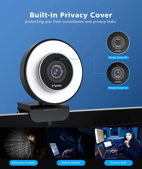 AF966-4K Webcam with Ring Light Dual Mics