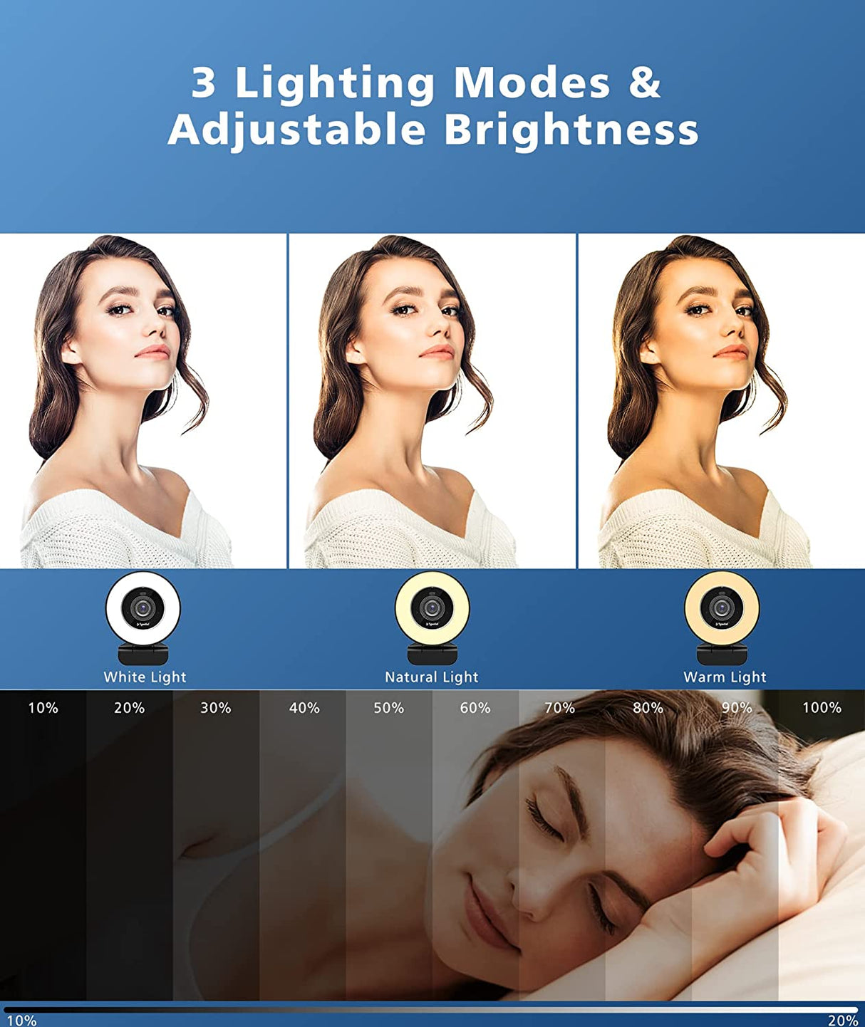 AF966-4K Webcam with Ring Light Dual Mics