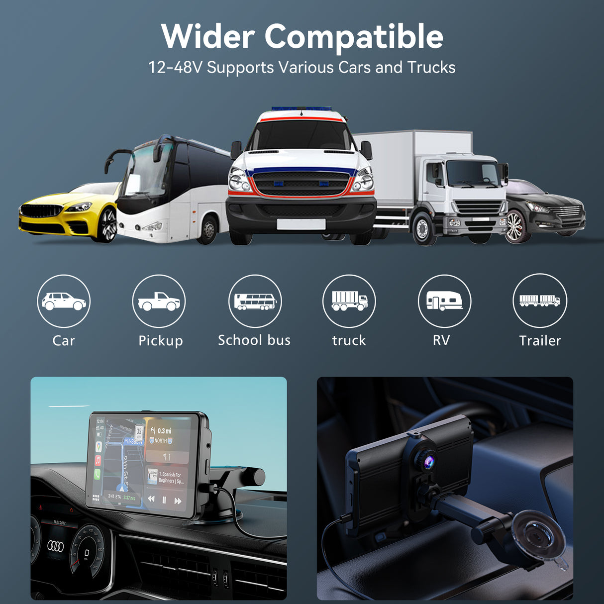 CL796N - Portable Car Stereo Wired Apple Carplay Android Auto with Dashcam