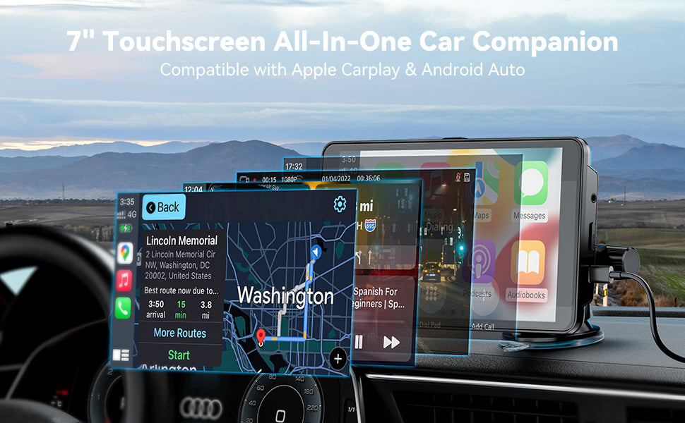 CL796N - Portable Car Stereo Wired Apple Carplay Android Auto with Dashcam