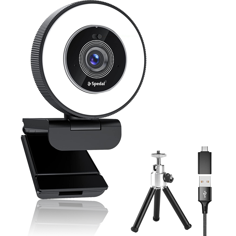 AF966-4K Webcam with Ring Light Dual Mics – Spedal-Store