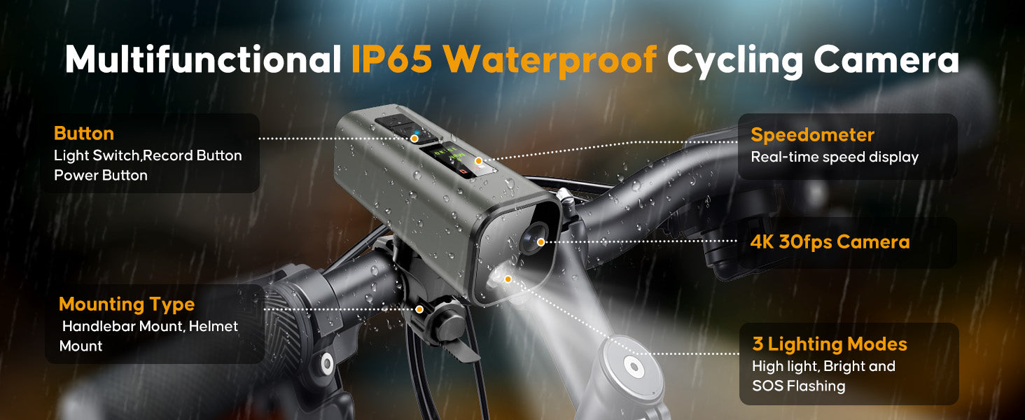 Spedal Multi-functional Bike Light with GPS Speed Display & 1080P Camera & App 64G Card