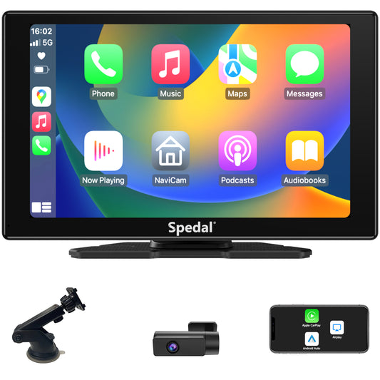 Spedal-810- 9 Inch Wireless Apple Carplay & Android Auto, Portable IPS Touchscreen Car Stereo with Front Camera