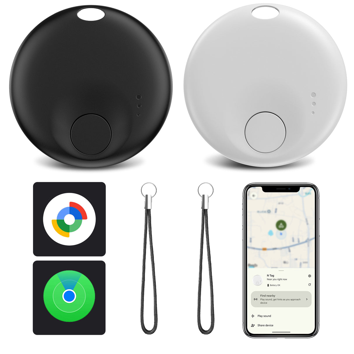 2-in-1 Bluetooth Tracker for Android or iOS AirTag| For Wallet, Bag, Pet | Anti-Lost Finder, Smart Tag for Keys