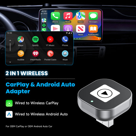 Spedal CL322-2 in 1 Wireless CarPlay Adapter, Plug & Plug Auto Connect No Delay