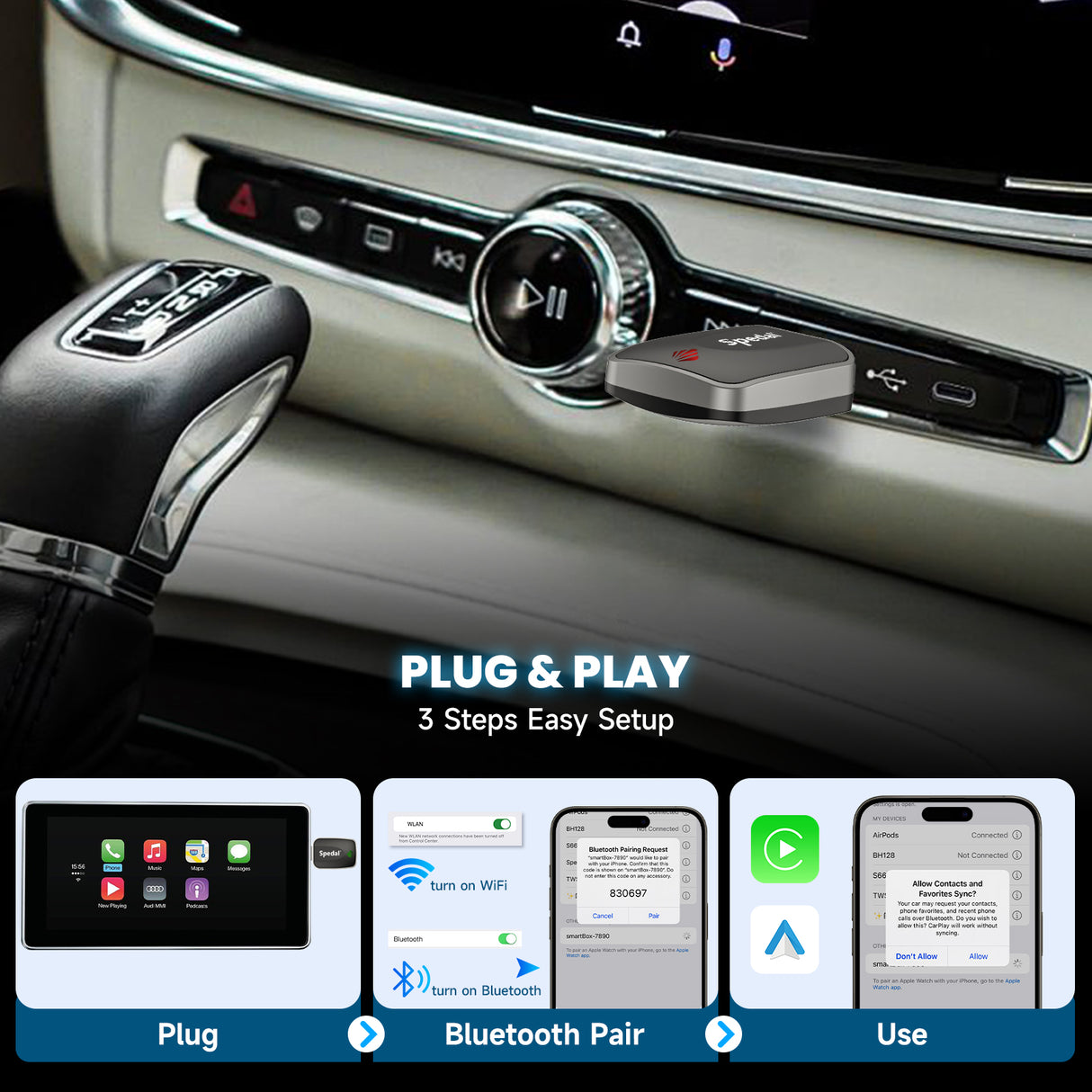 CL320-2-in-1 with USB interface Wired to Wireless CarPlay Adapter & Android Auto Adapter