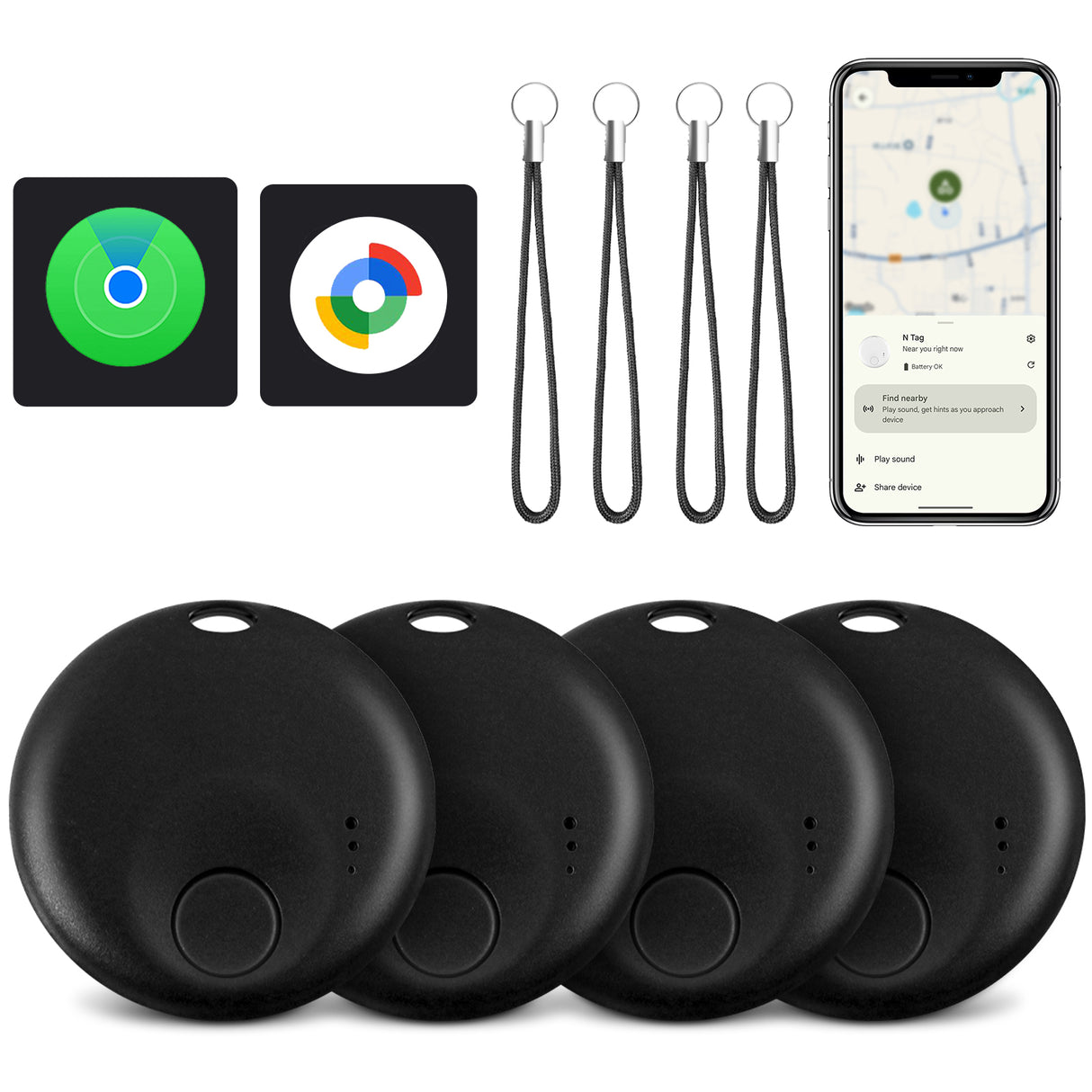 2-in-1 Bluetooth Tracker for Android or iOS AirTag| For Wallet, Bag, Pet | Anti-Lost Finder, Smart Tag for Keys