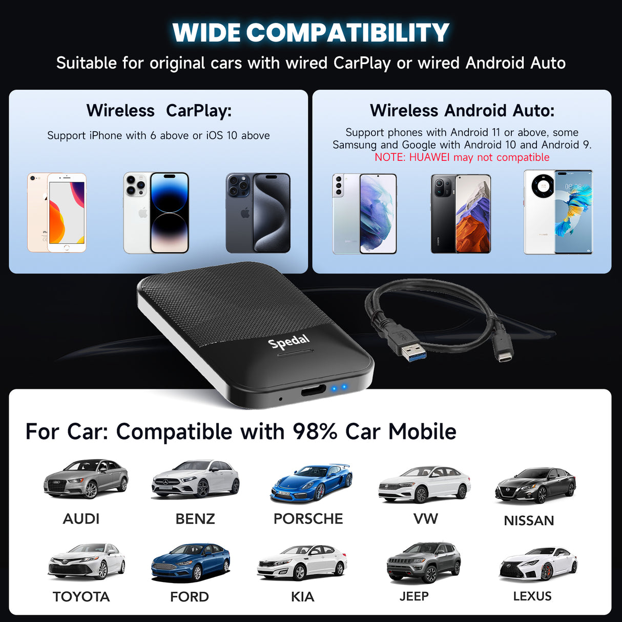 CL310-2-in-1 Wired to Wireless CarPlay Adapter & Android Auto Adapter Plug & Play