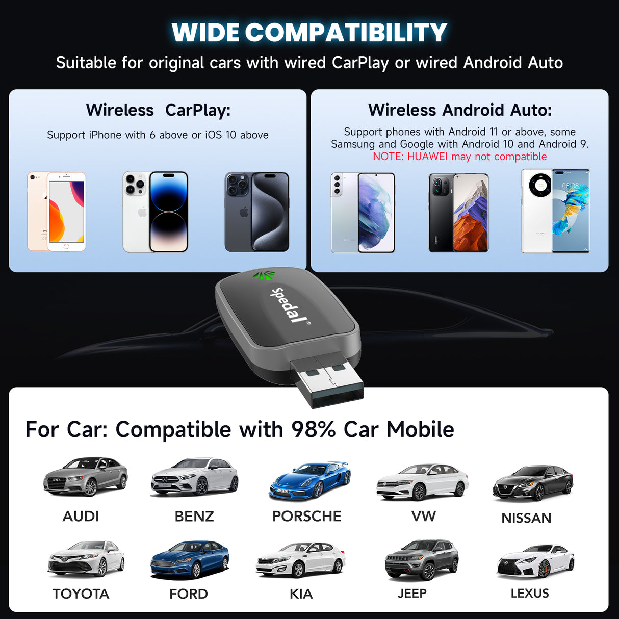 CL320-2-in-1 with USB interface Wired to Wireless CarPlay Adapter & Android Auto Adapter