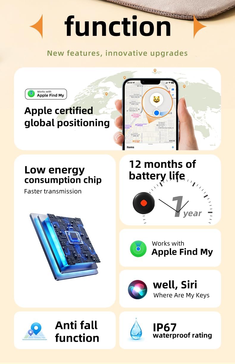 IP67 Waterproof Mini Tracker-AirTags-Works with Apple Find My (iOS Only) -Key Finder for Keys Kids Pets Car Luggage 2025 Upgrade