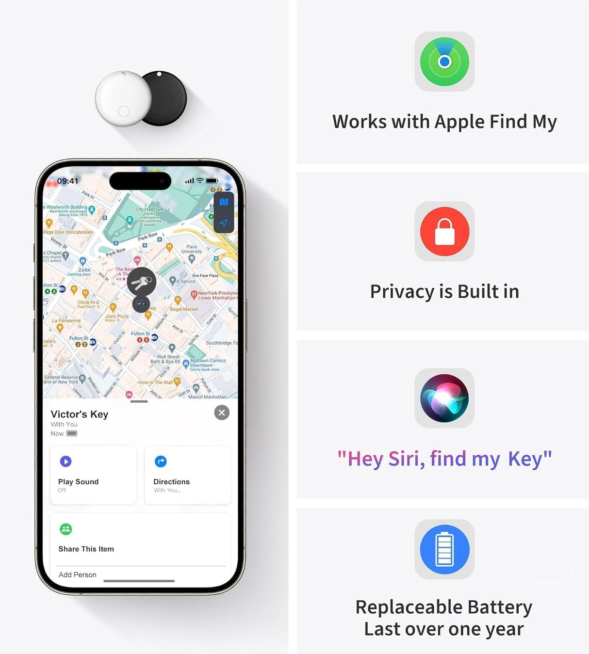 AirTags – 1/2/4 Pack Bluetooth Item Finders Compatible with Apple Find My App, Tracker for Kids, Luggage, Keys (iOS Only)